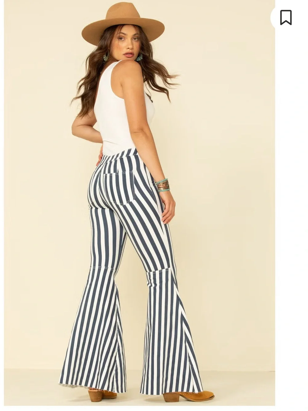 We The Free Navy and White Vertical Stripe Flare Jeans